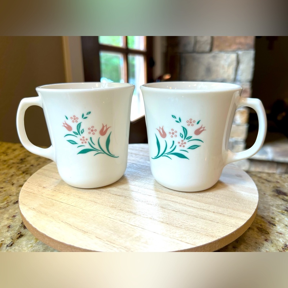 Corelle Corning Ware Rosemarie Vintage Coffee Mug Cup Pink Tulip Flowers 2